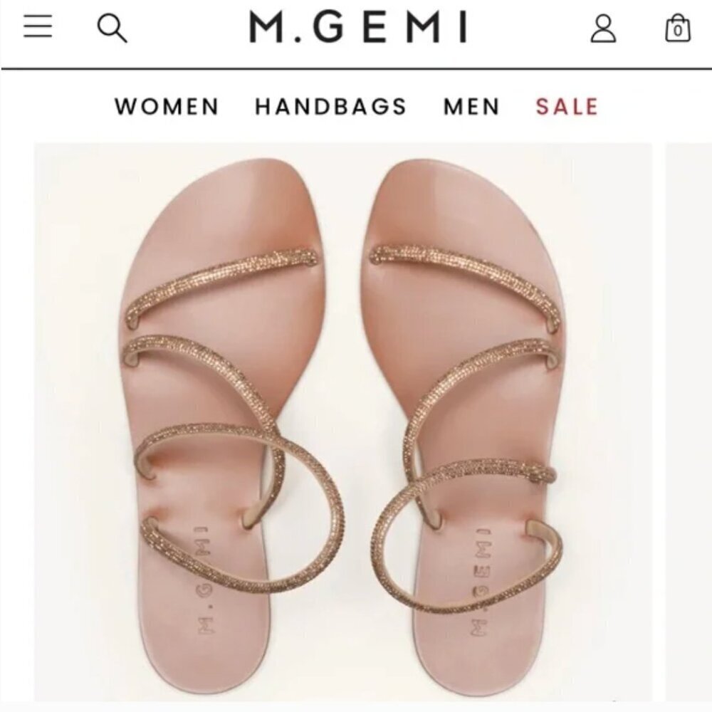 M Gemi The Fosca Crystal Sandals Slip On Flat Shoes Jewels Gold Tan Size US 6.5